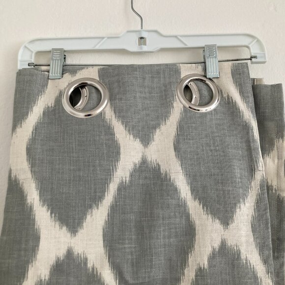 West Elm Ikat Ogee Linen Curtain Panels Gray White Beach Coast 2 Panels 48x96" - Picture 4 of 7